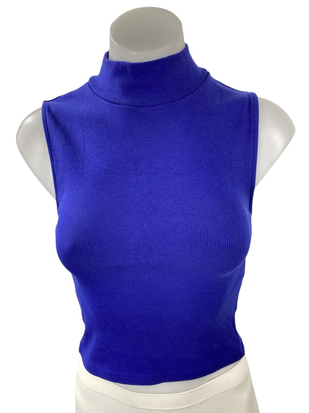 Zara Women's Royal Blue Turtleneck Sleeveless Slim Fit Crop Vest Tank Top Size S